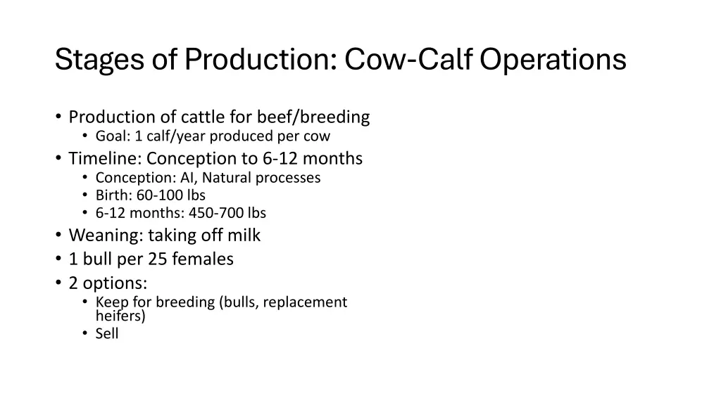 stages of production cow calf operations
