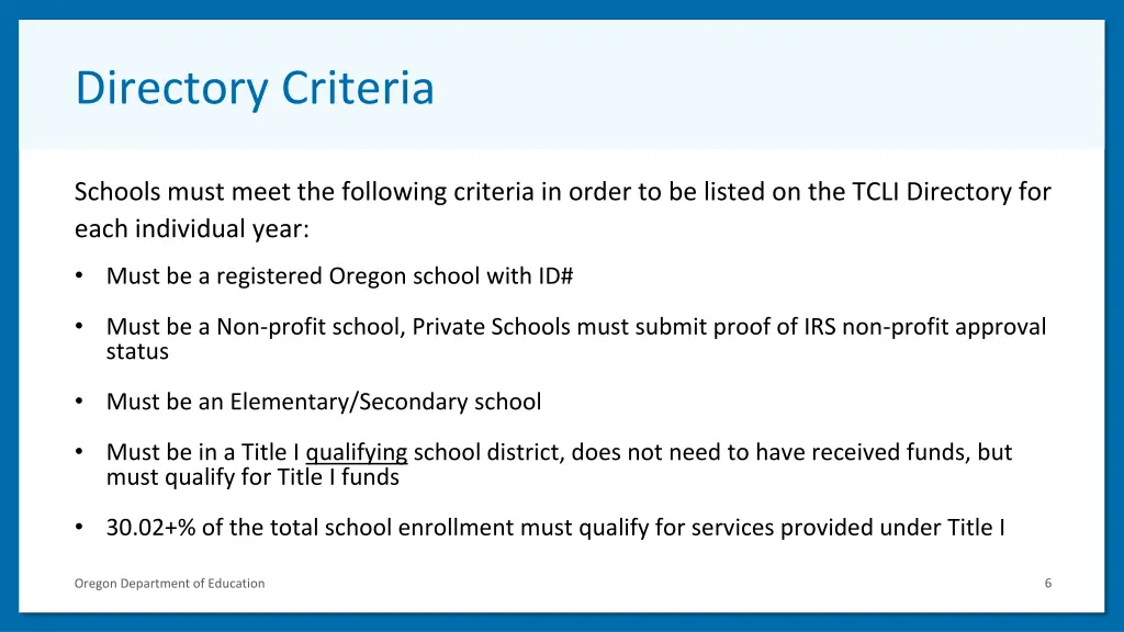 directory criteria