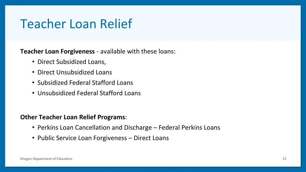 teacher loan relief