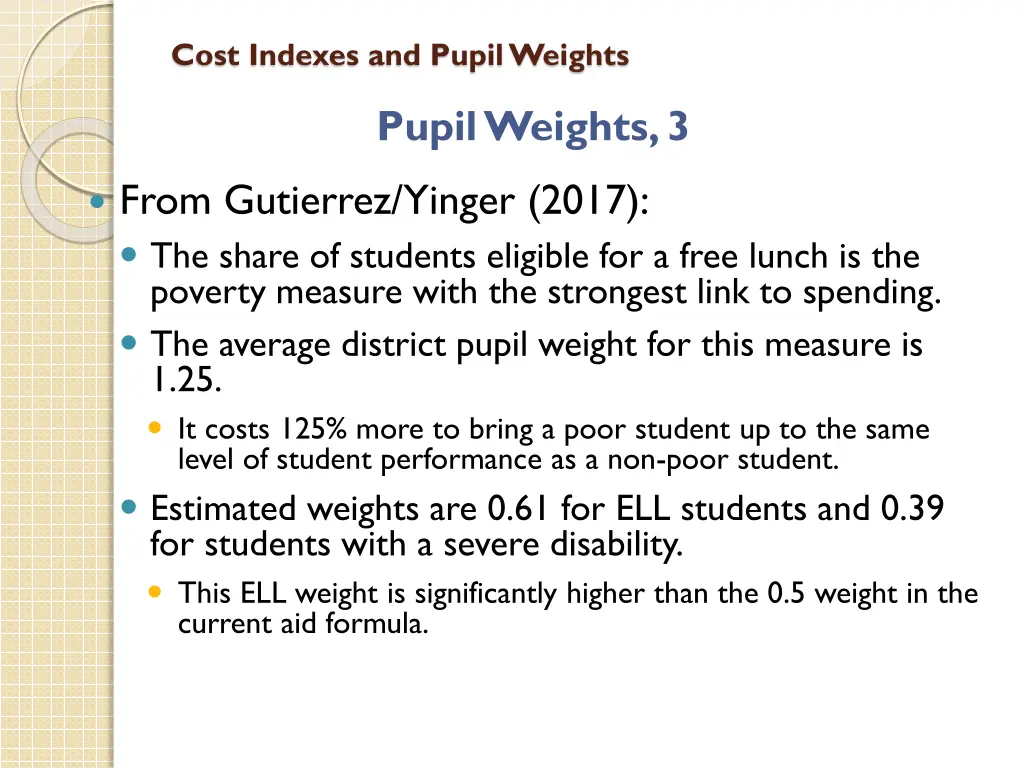 cost indexes and pupil weights 10