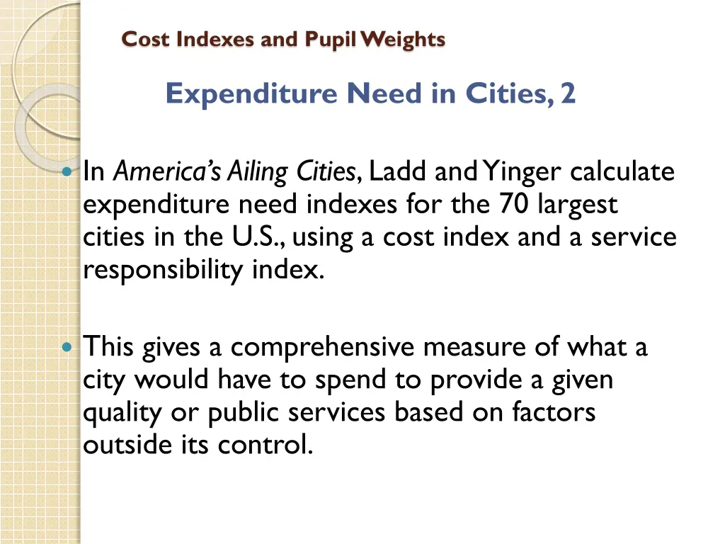 cost indexes and pupil weights 15
