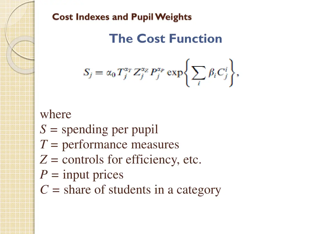cost indexes and pupil weights 3