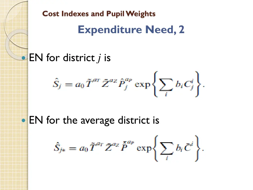 cost indexes and pupil weights expenditure need 2