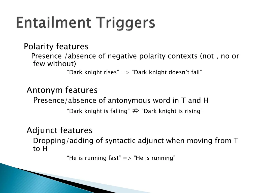 polarity features presence absence of negative