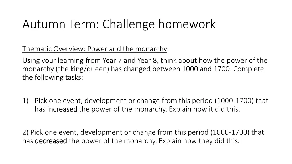 autumn term challenge homework