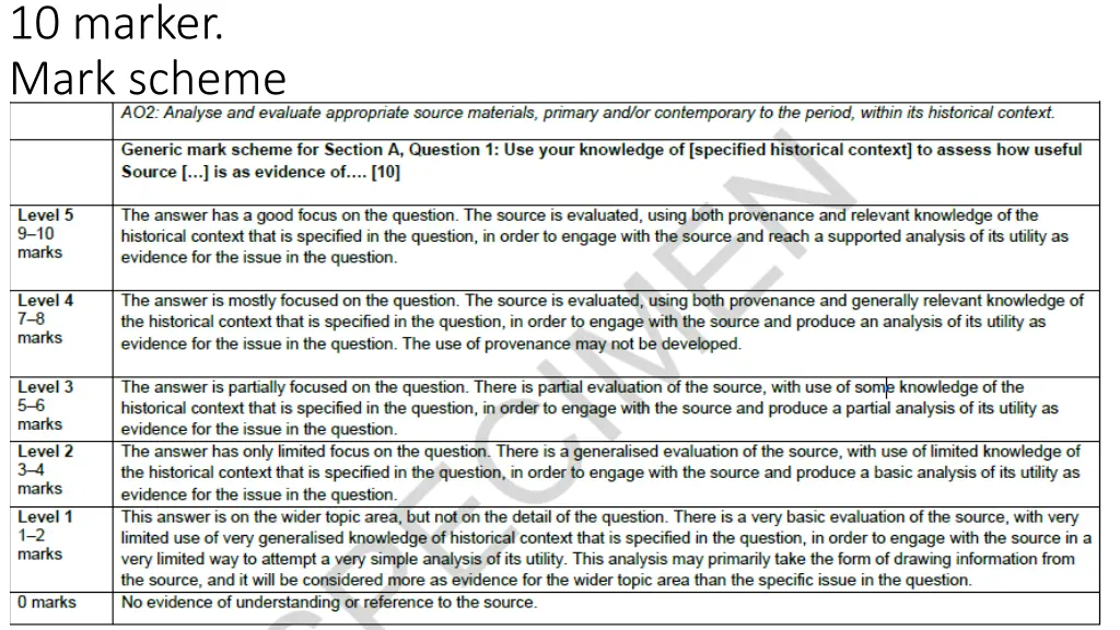 10 marker mark scheme