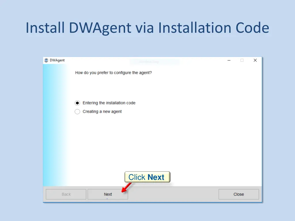 install dwagent via installation code