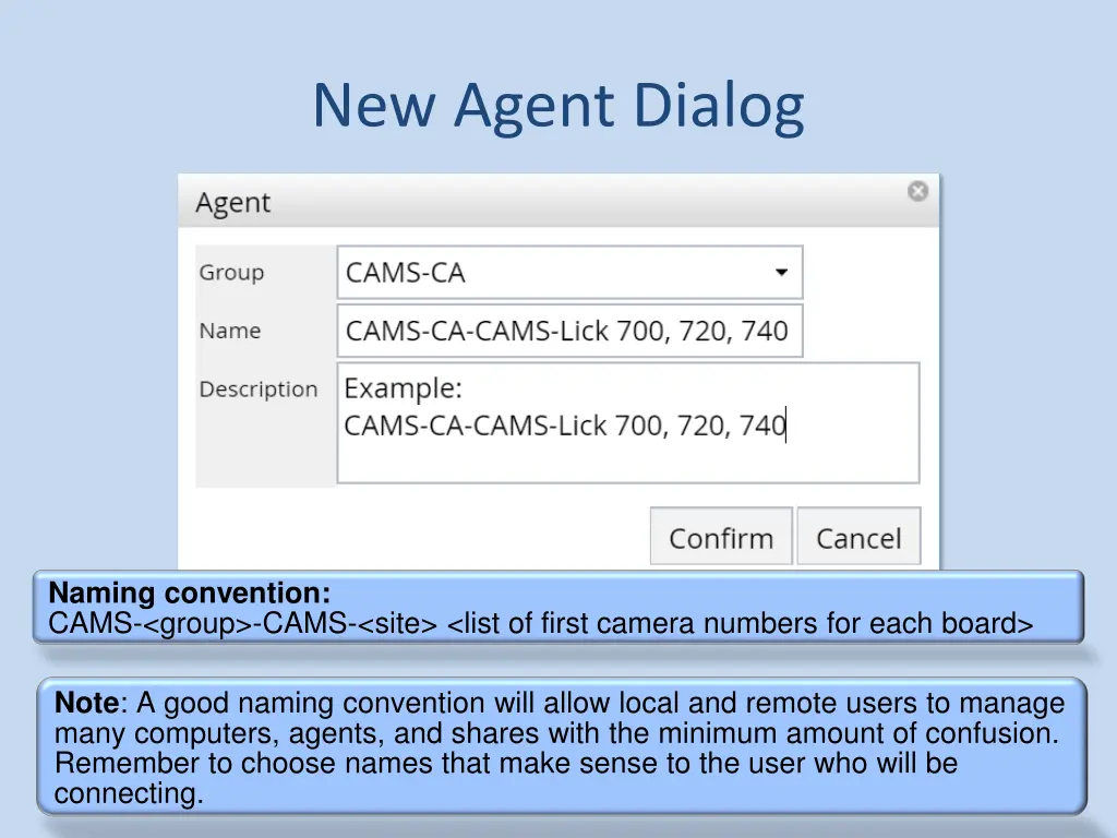 new agent dialog