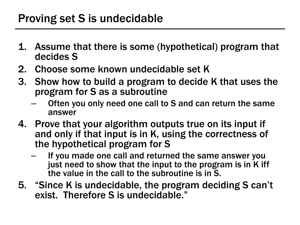 proving set s is undecidable