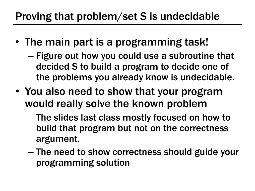 proving that problem set s is undecidable