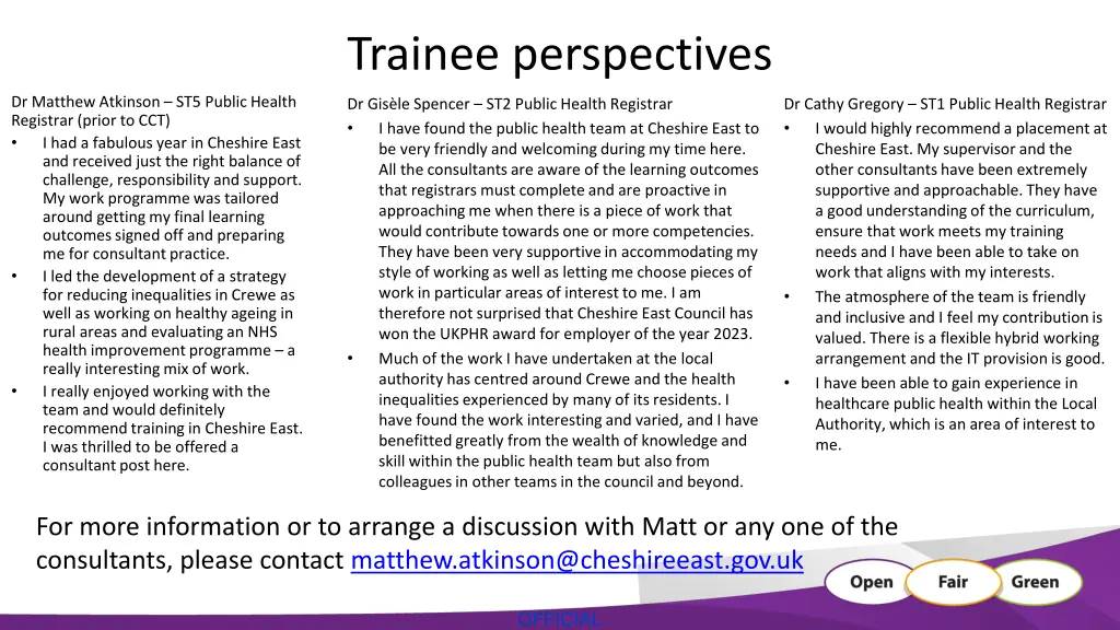 trainee perspectives