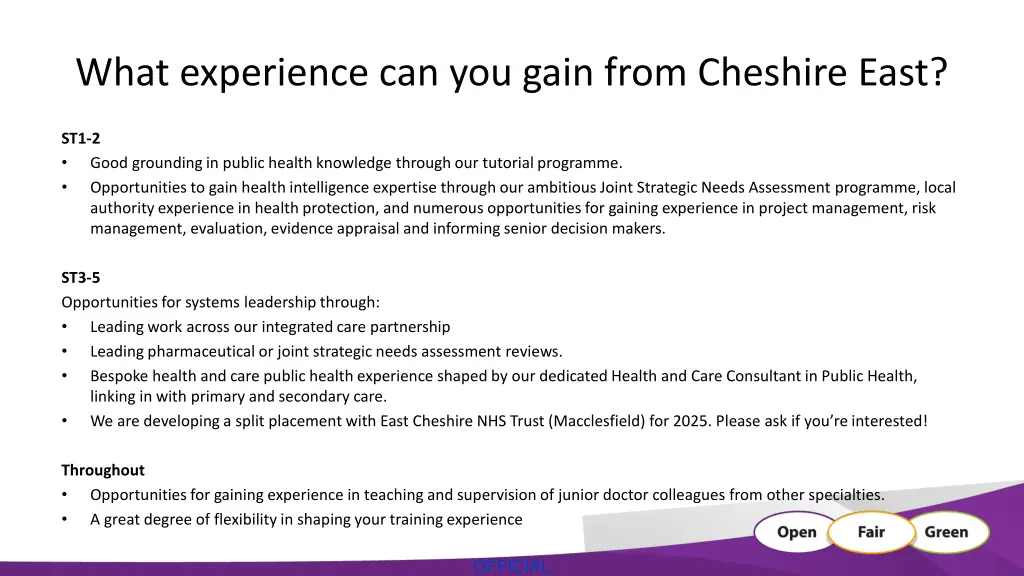 what experience can you gain from cheshire east