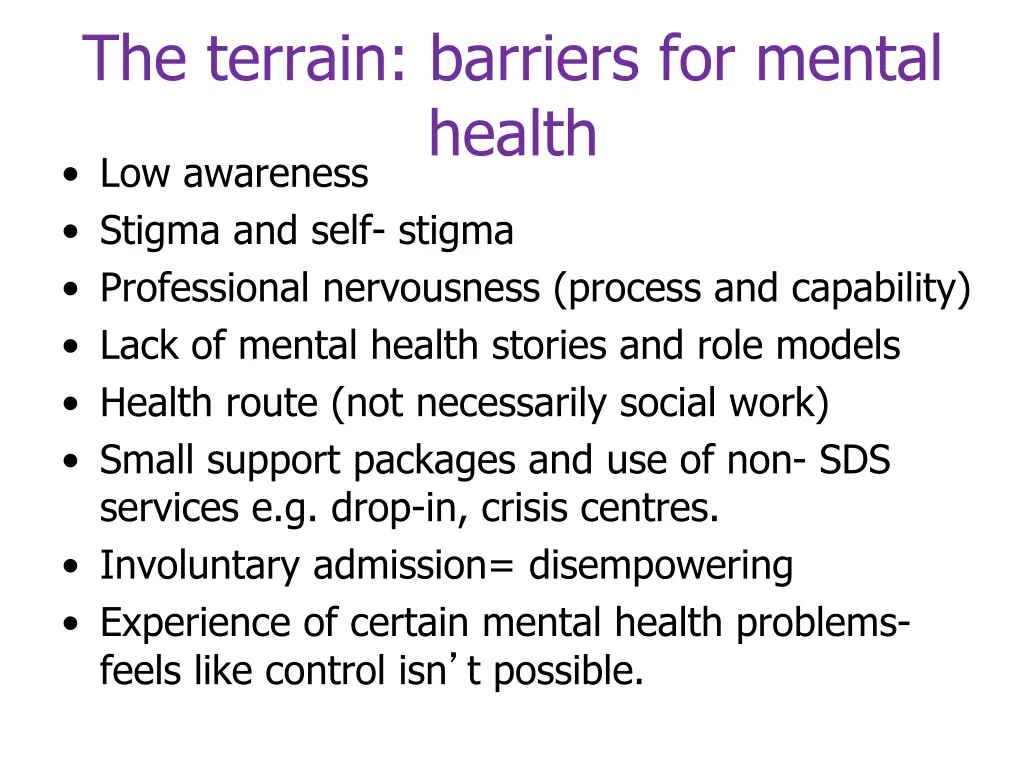 the terrain barriers for mental health