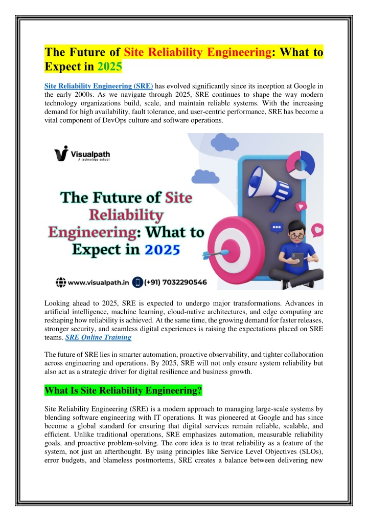 the future of site reliability engineering what