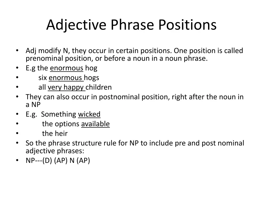 adjective phrase positions