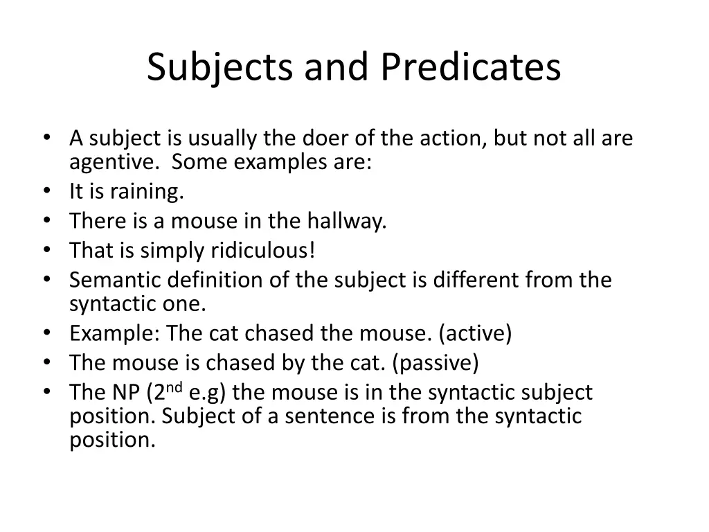 subjects and predicates