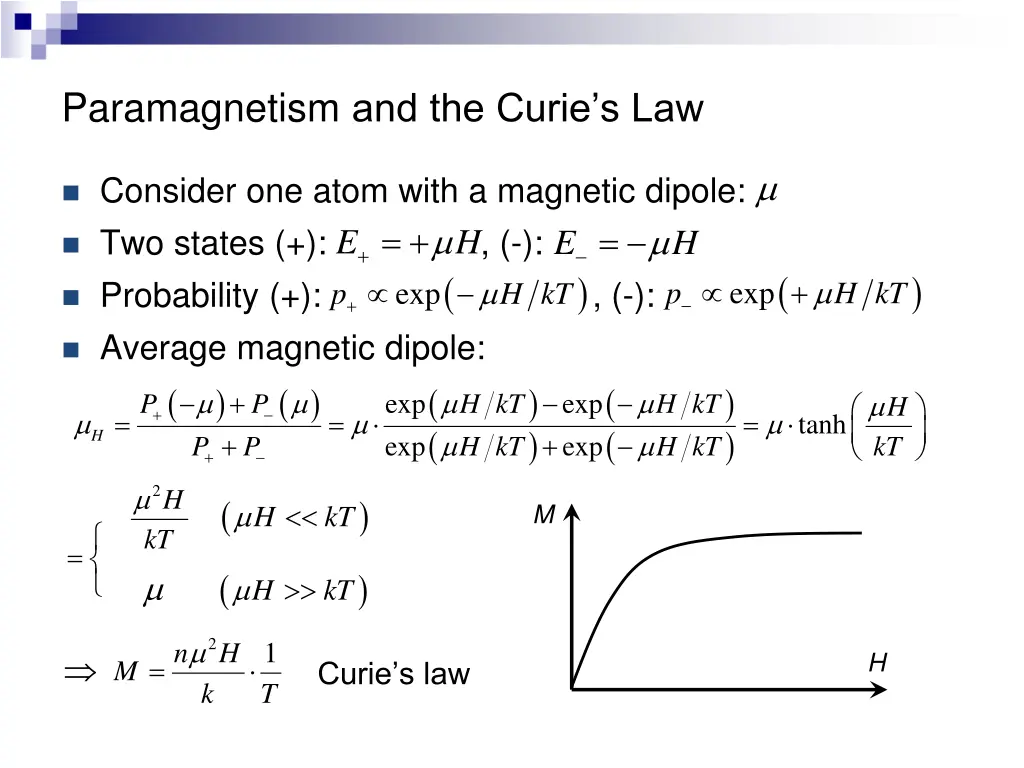 paramagnetism and the curie s law