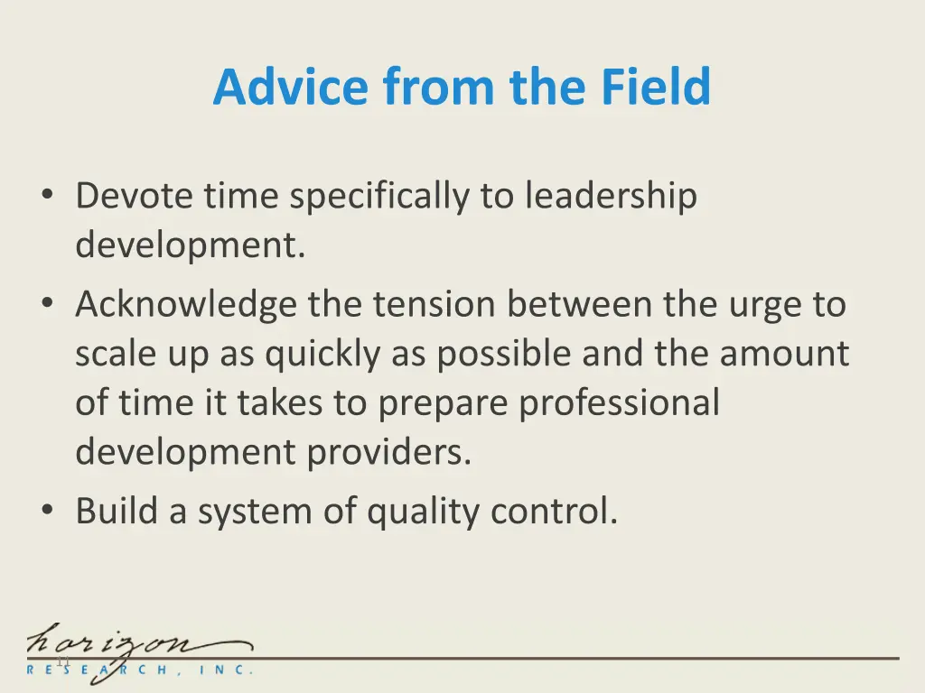 advice from the field 1