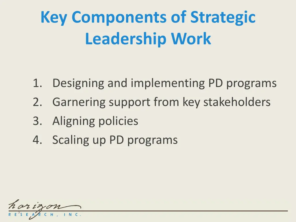 key components of strategic leadership work