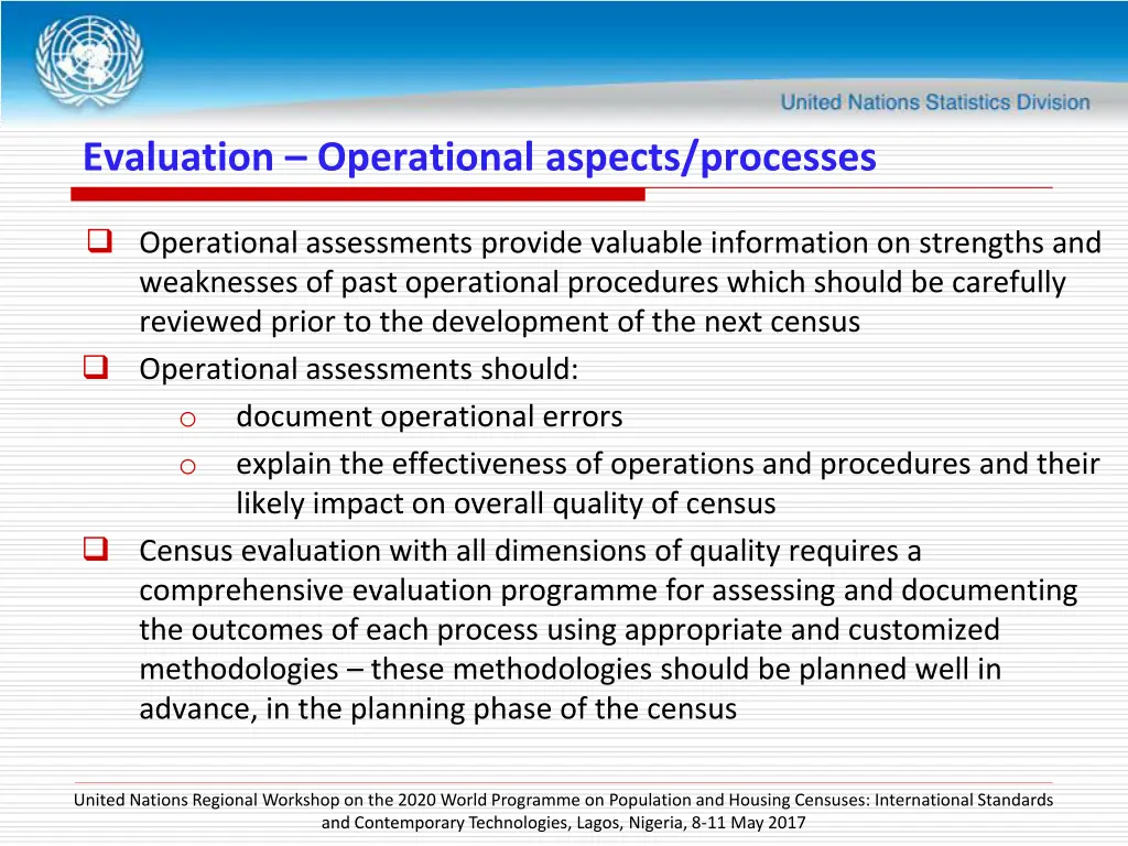 evaluation operational aspects processes