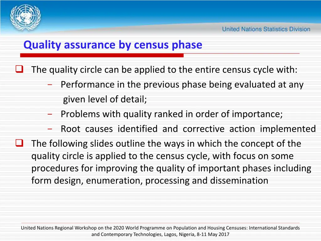 quality assurance by census phase