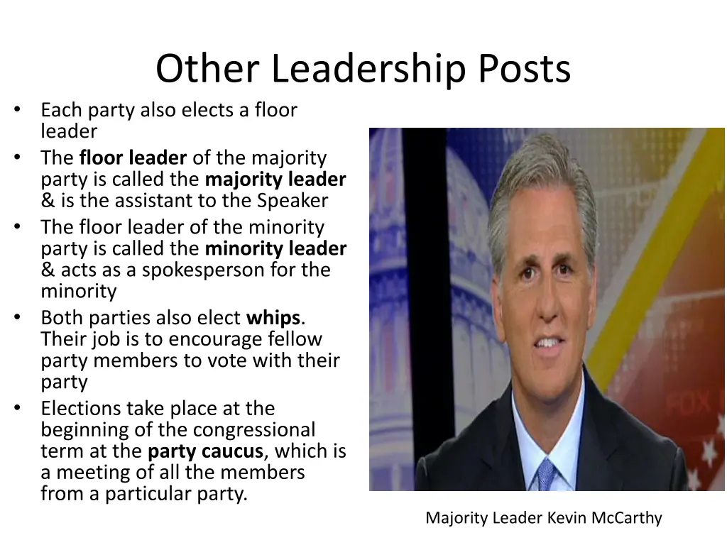 other leadership posts each party also elects