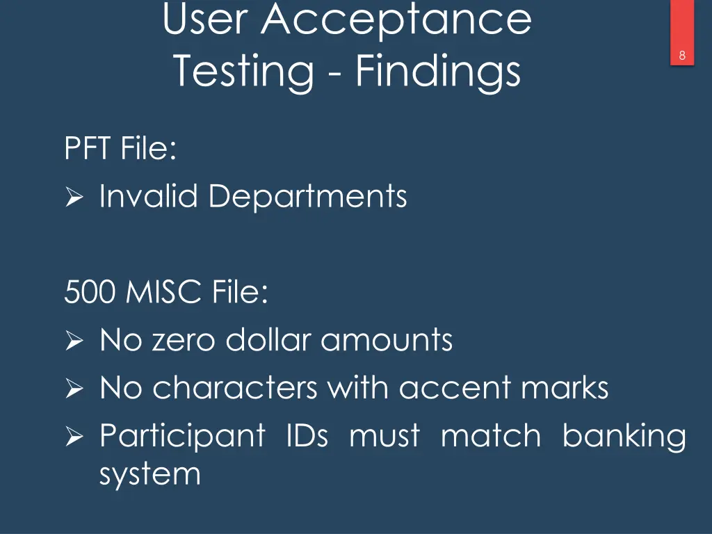 user acceptance testing findings