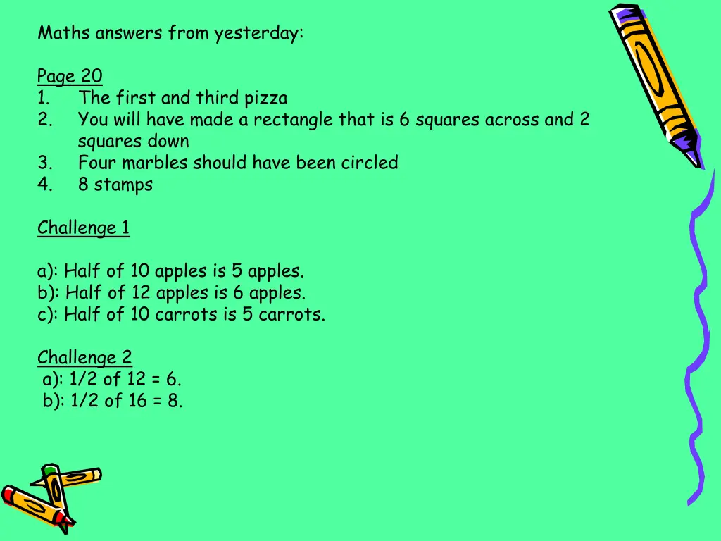 maths answers from yesterday