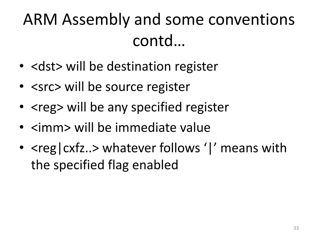 arm assembly and some conventions contd