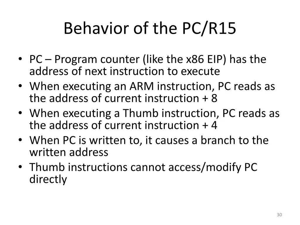 behavior of the pc r15