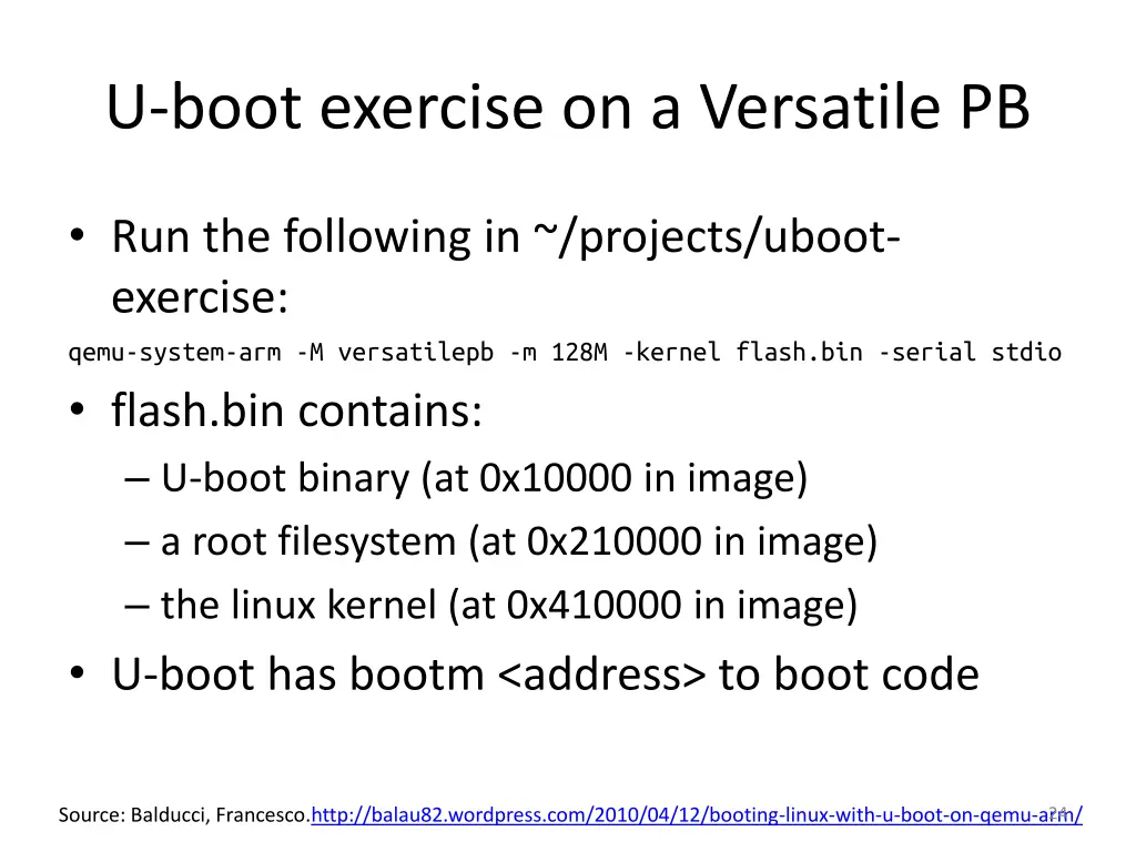 u boot exercise on a versatile pb