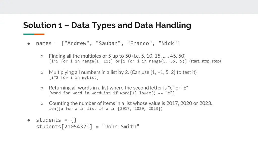 solution 1 data types and data handling