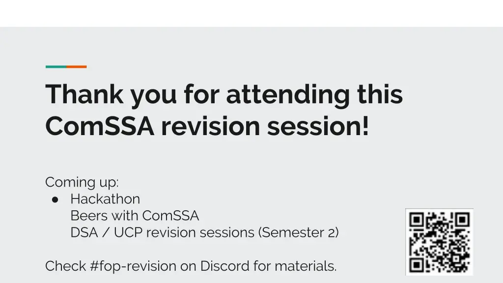 thank you for attending this comssa revision