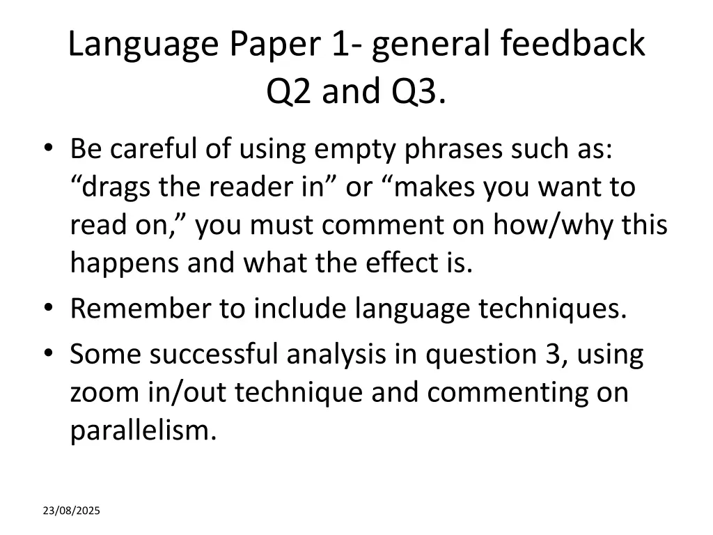language paper 1 general feedback q2 and q3