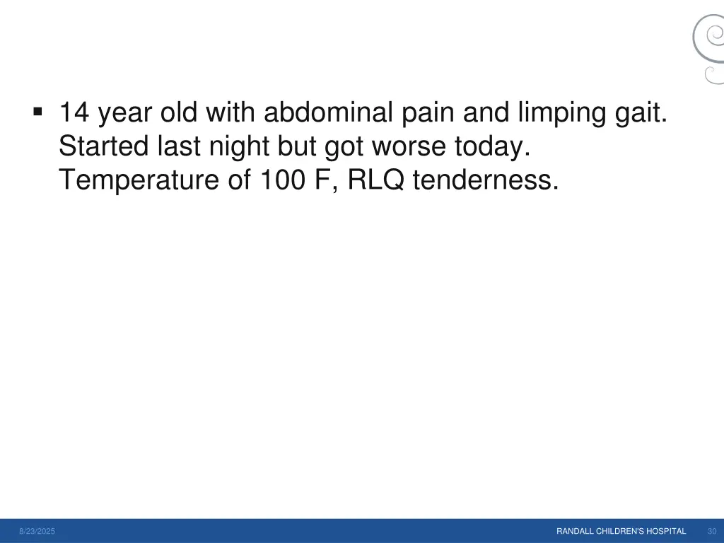 14 year old with abdominal pain and limping gait