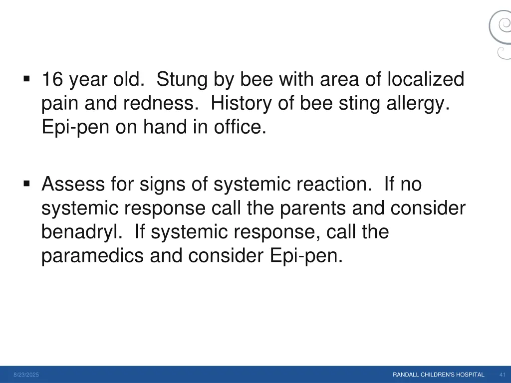 16 year old stung by bee with area of localized 1