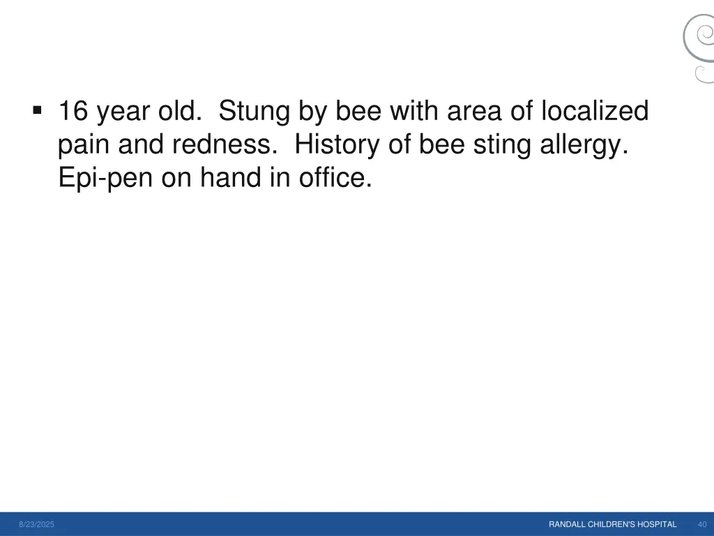 16 year old stung by bee with area of localized
