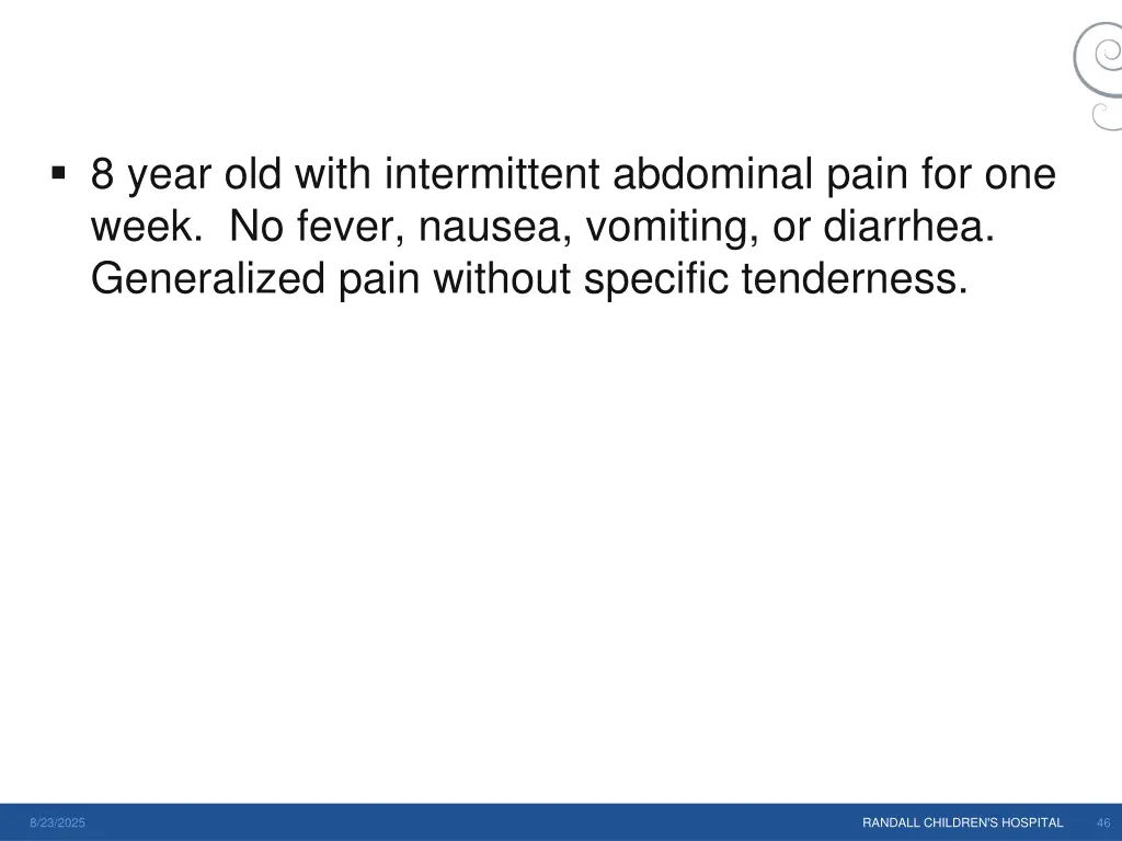 8 year old with intermittent abdominal pain