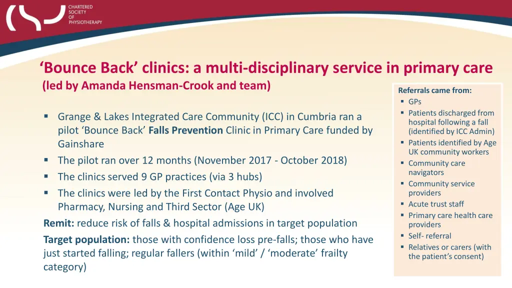 bounce back clinics a multi disciplinary service