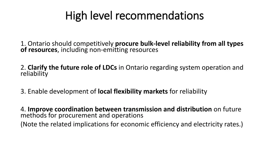 high level recommendations high level