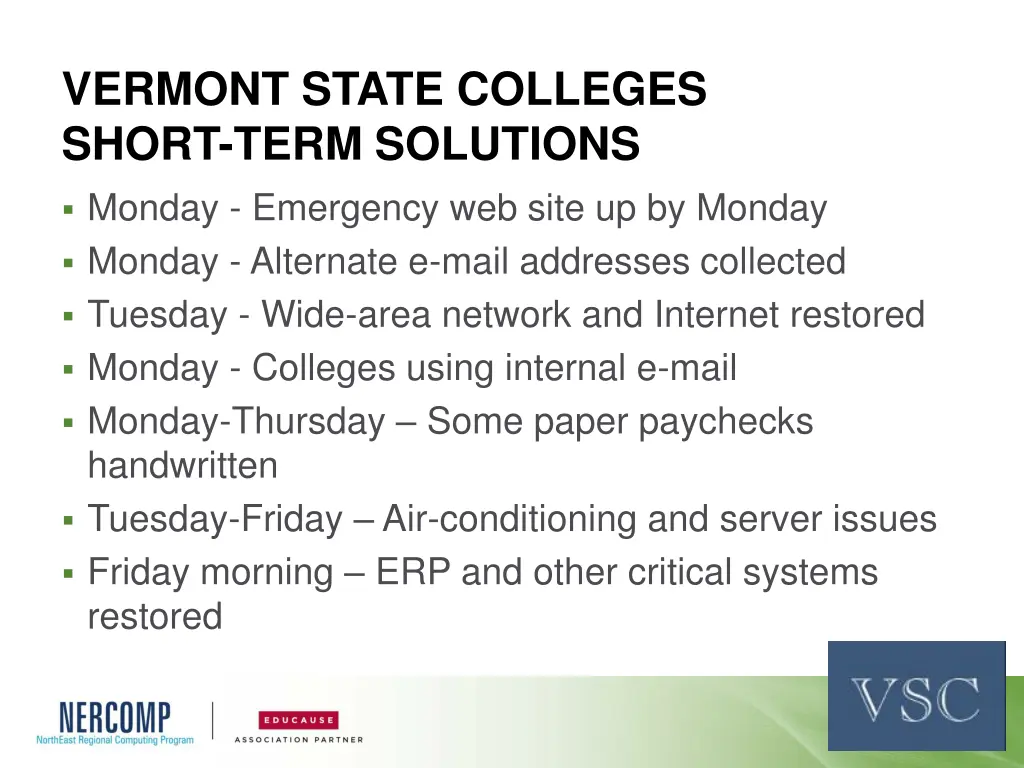 vermont state colleges short term solutions