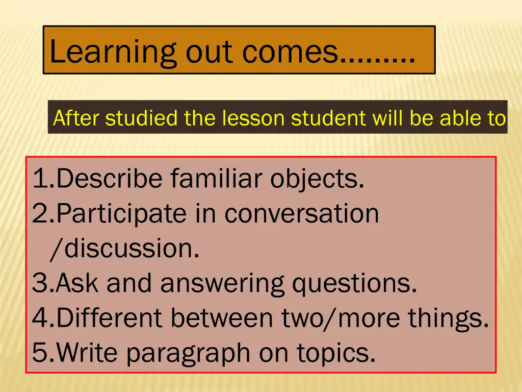 learning out comes