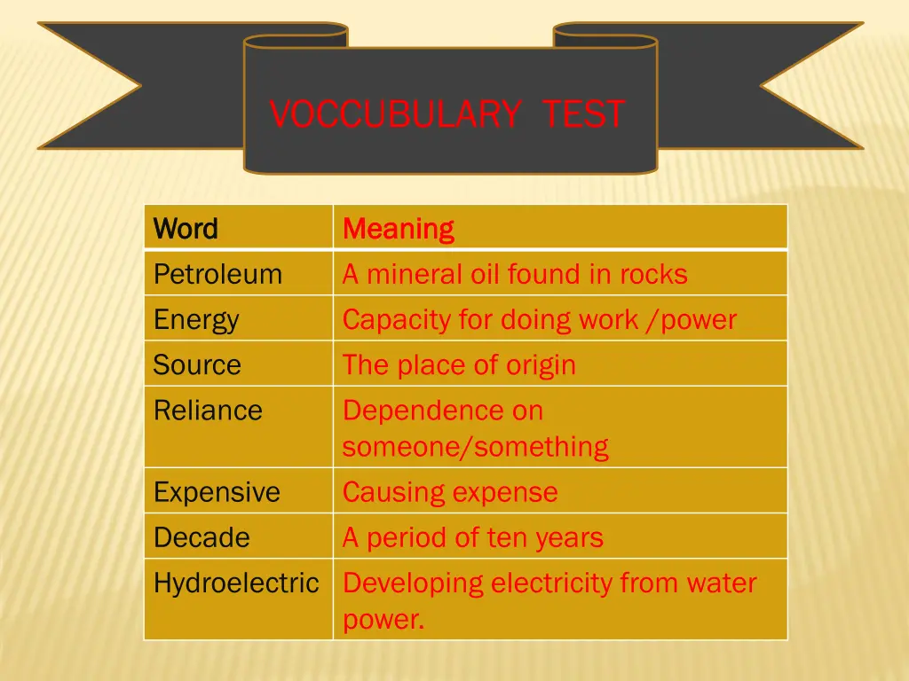 voccubulary test