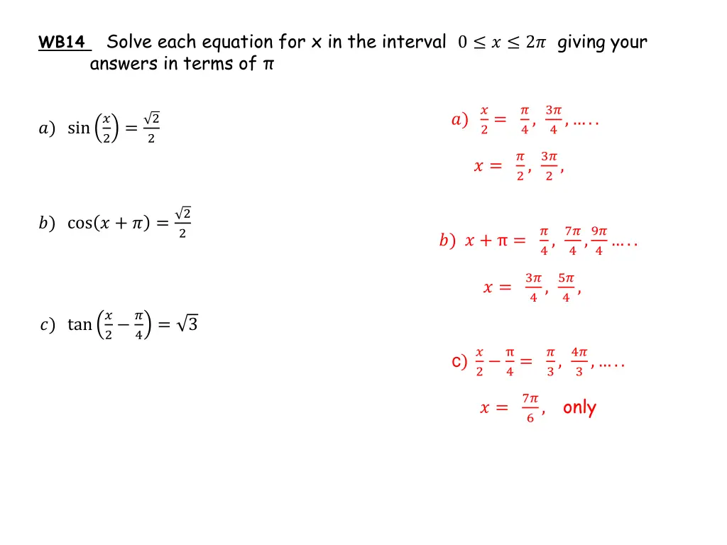 wb14 solve each equation for x in the interval