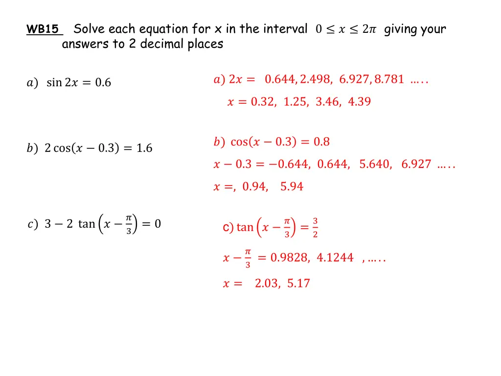 wb15 solve each equation for x in the interval