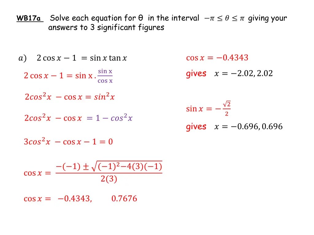 wb17a solve each equation for in the interval