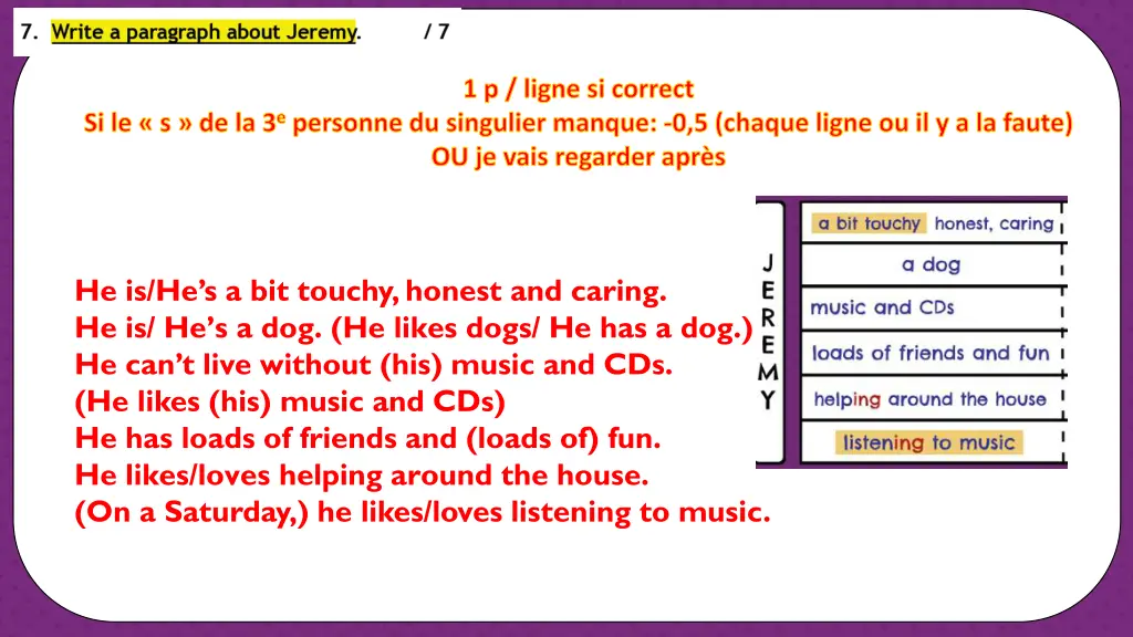 1 p ligne si correct