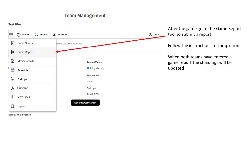 after the game go to the game report tool