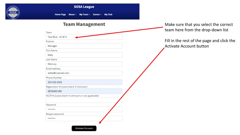 make sure that you select the correct team here