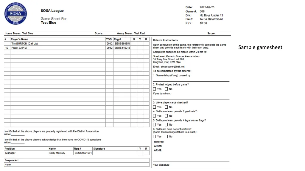 sample gamesheet